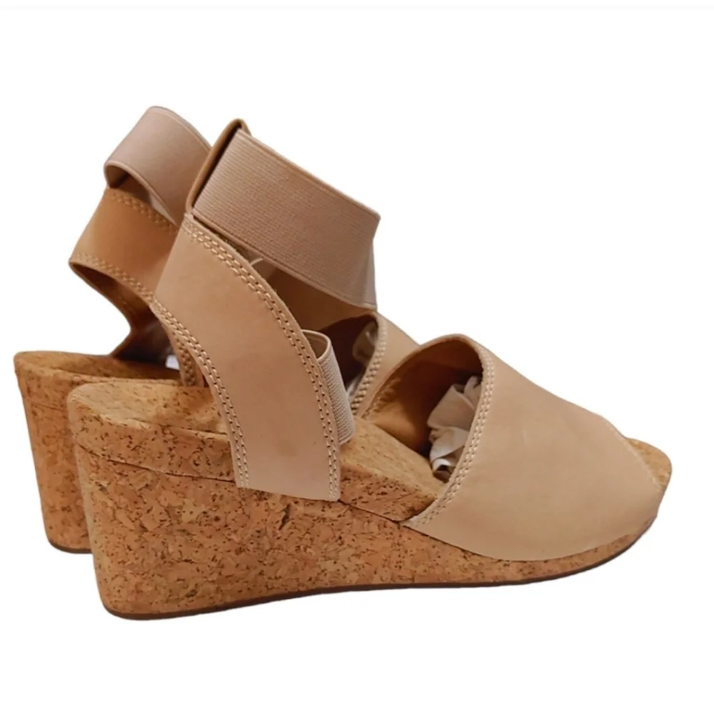 Lucky Brand Kyla Tan Beige Ankle Strap Wedge Sandals Heels Women's Size 10